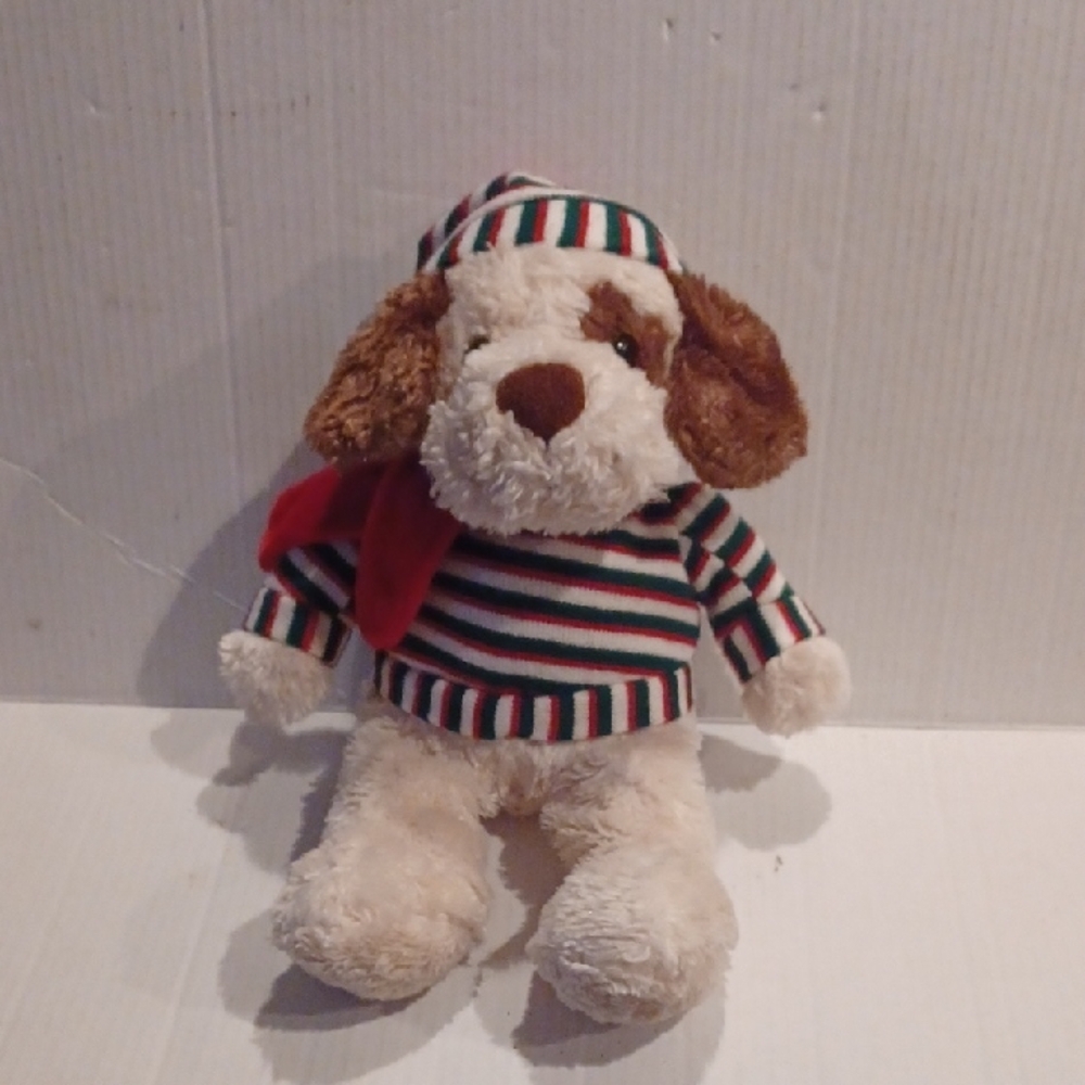 4/$60 Plush Dog With Striped Hat & Sweater